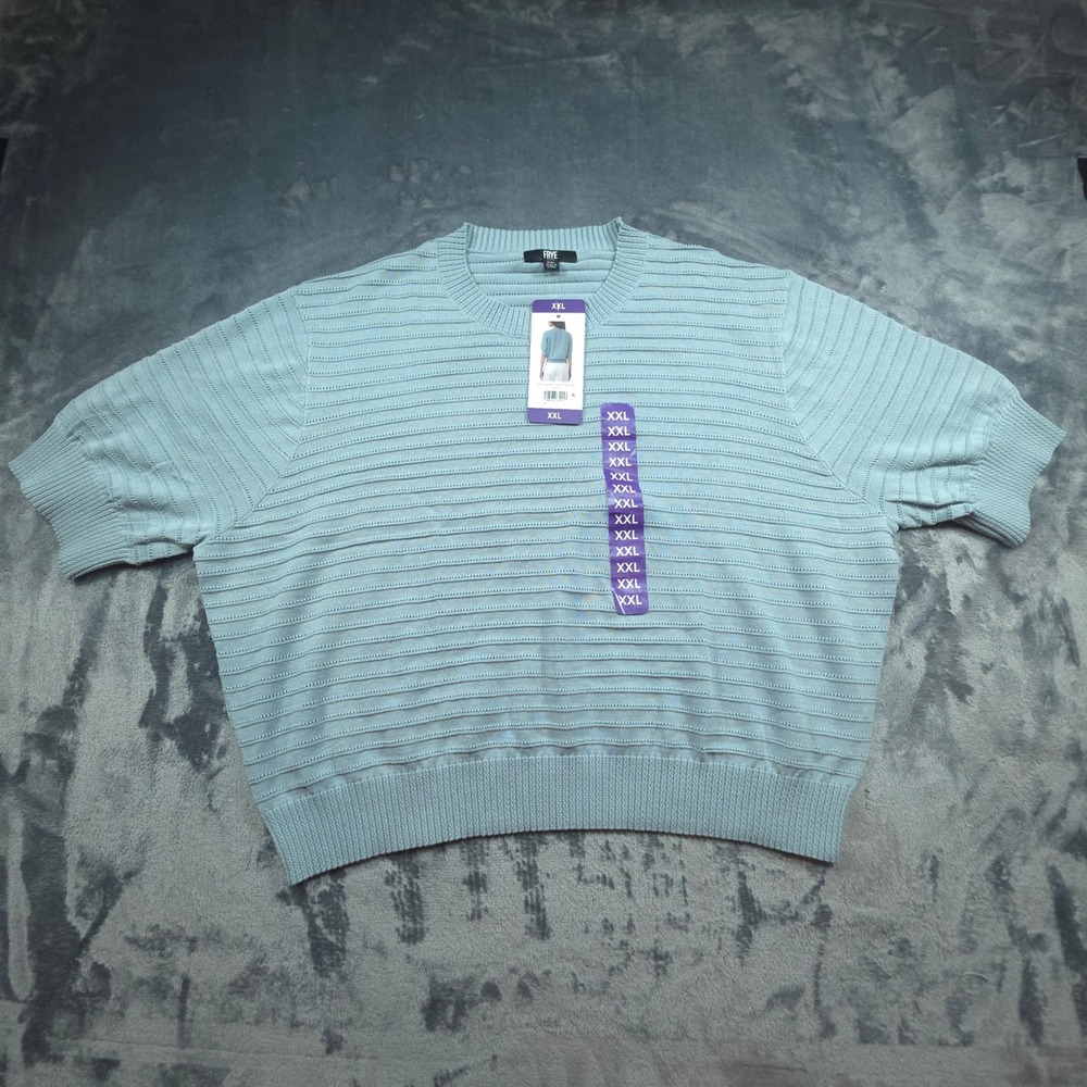 Frye Womens Short Sleeve Sweater Light Blue Cotton Textured Knit XXL New